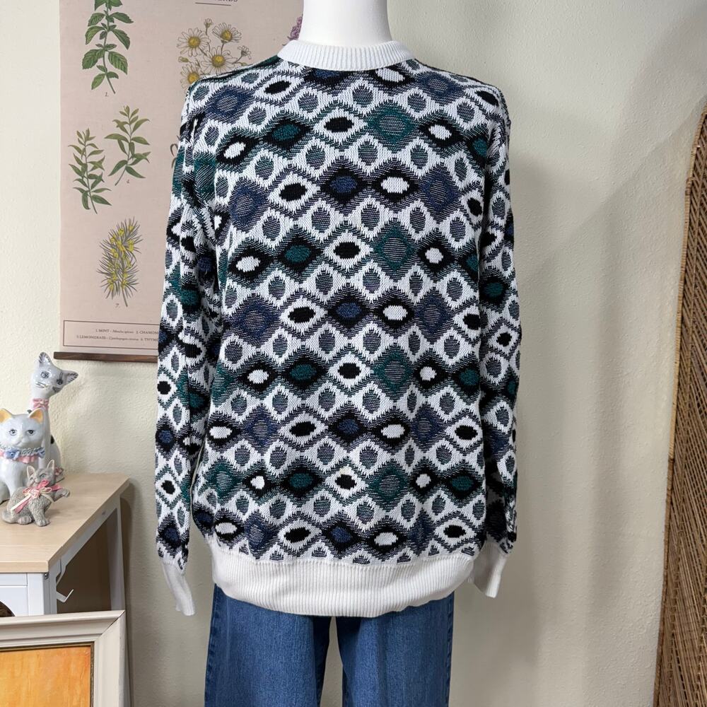 Vintage 80s 90s Geometric Pullover Sweater Indie Grandpa Grunge Retro XL Tall